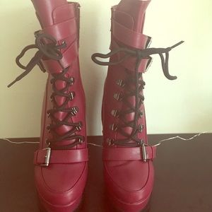 Red Luichiny Strappy Platform Heel Boots Size 9